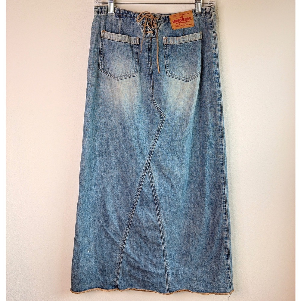 Vintage 90's Y2K Denim Maxi Skirt Lace Up Union Bay Size Medium